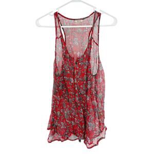 $2/30 JACK WILLS Silk-like Top Size 8 Red Sheer Viscose India Art Print Floral